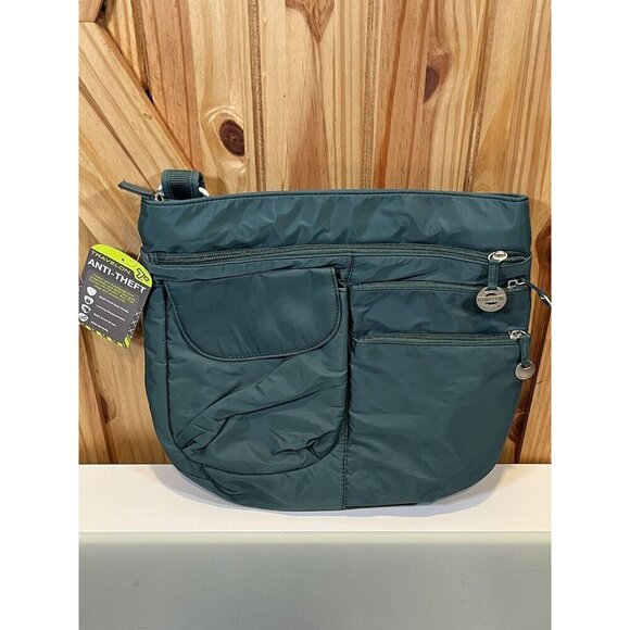 NWT Travelon Crossbody Shoulder Bag Green Anti-Theft Safe ID RFID Blocking - Picture 1 of 10